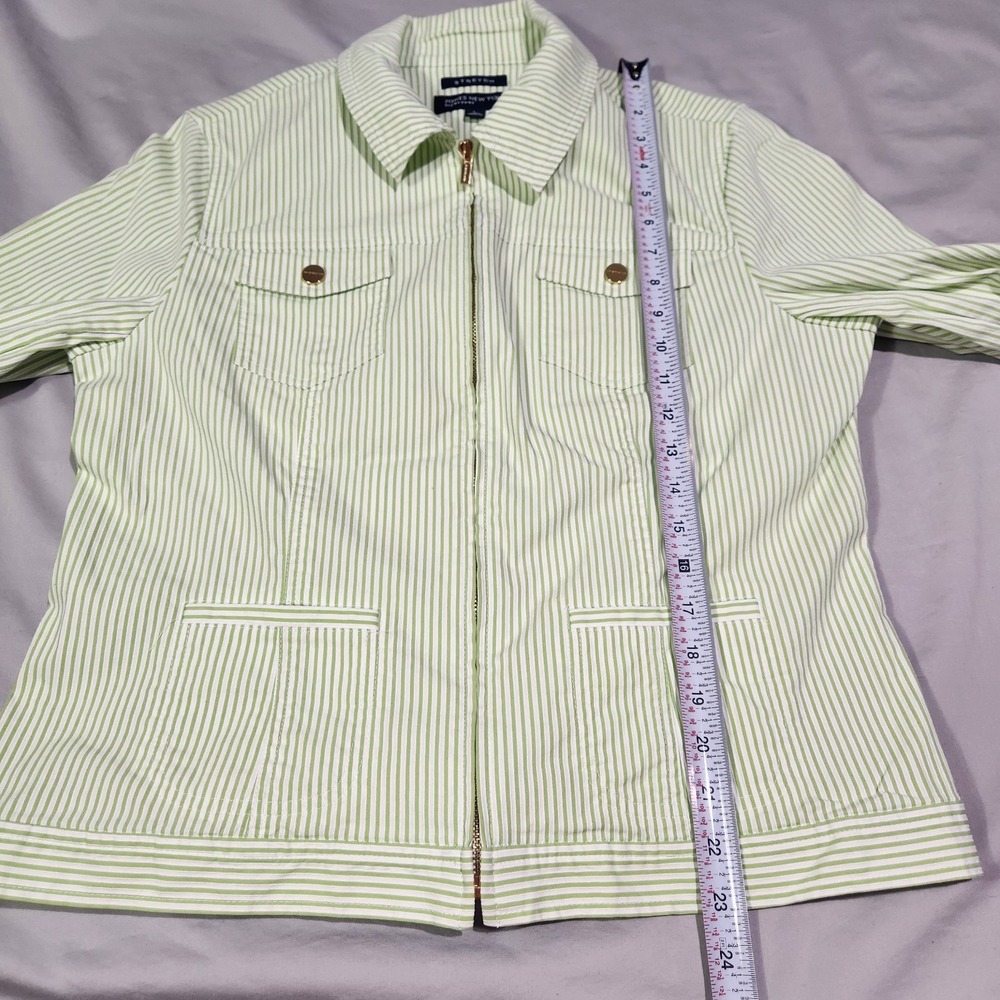 Jones New York Seersucker Green & White Striped Zip Up Blazer Jacket Large - Picture 6 of 7